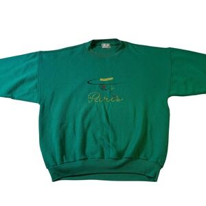 Vintage YOHANN Paris Sweatshirt Embroidered Emerald Green Womens Large‎